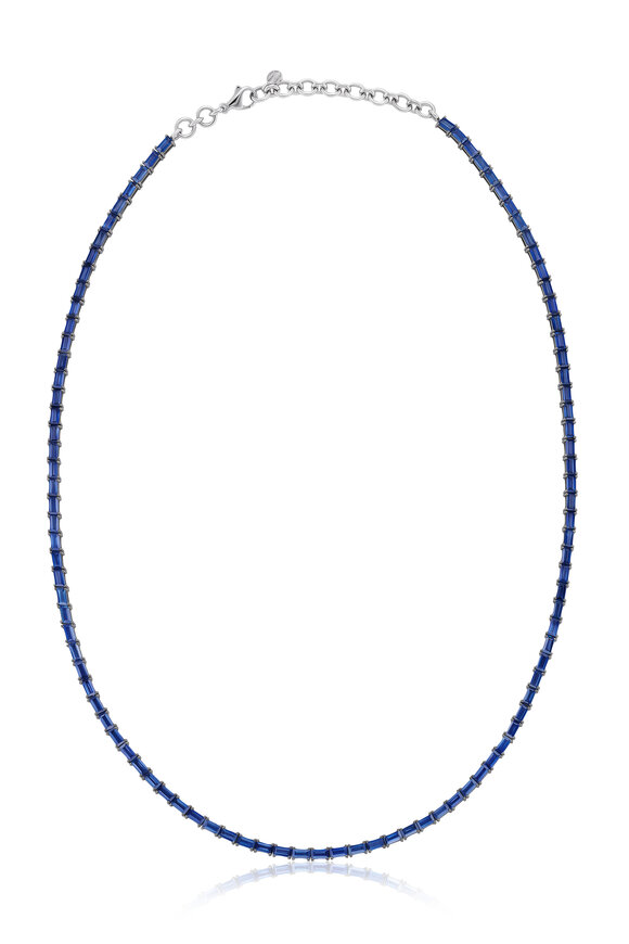 Nam Cho 18k White Gold Blue Sapphire Baguette Necklace - view 1