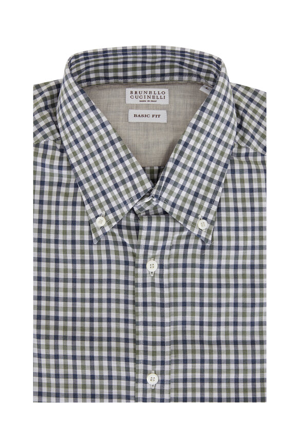 Brunello Cucinelli - Green & Blue Check Flannel Basic Fit Sport Shirt