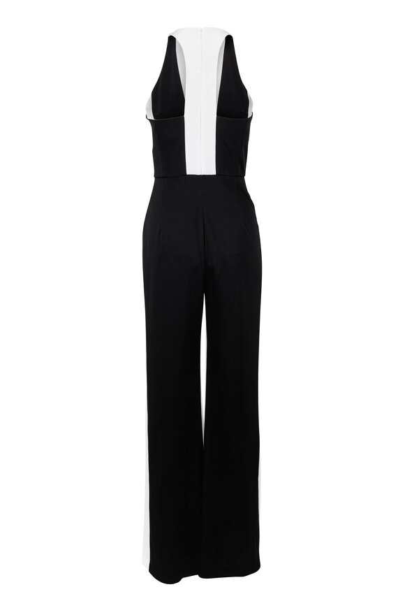 Galvan - Marlene Black & White Crêpe Halter Jumpsuit