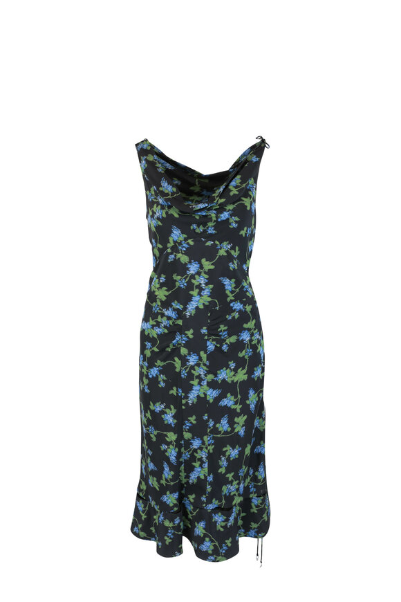 Altuzarra - Black & Blue Floral Silk Dress 