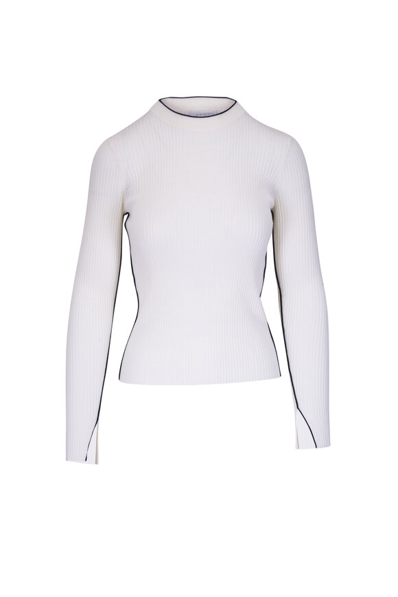 Akris Punto Cream & Black Wool Crewneck Sweater