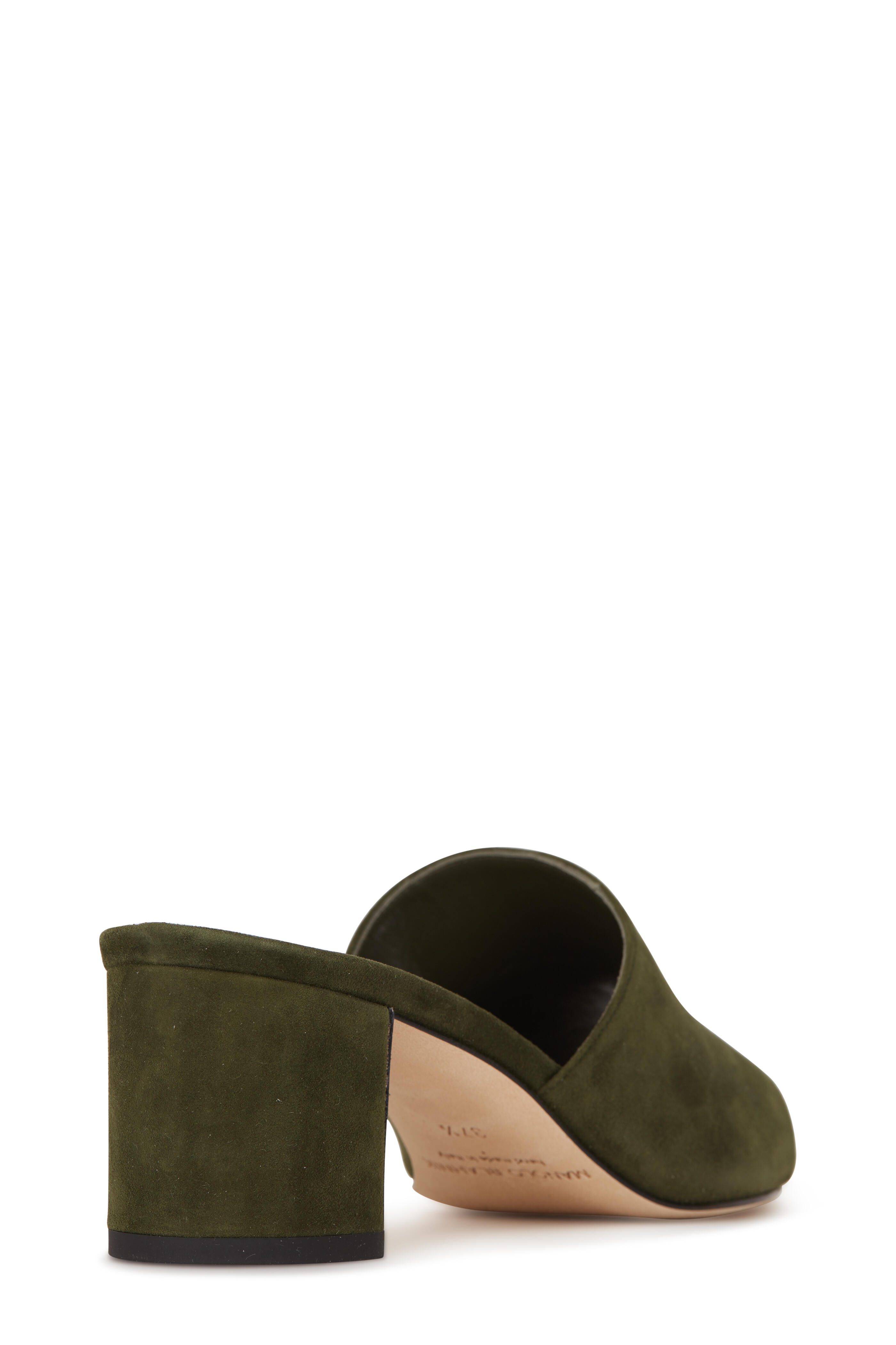 Manolo Blahnik - Rapallato Military Green Suede Mule, 50mm