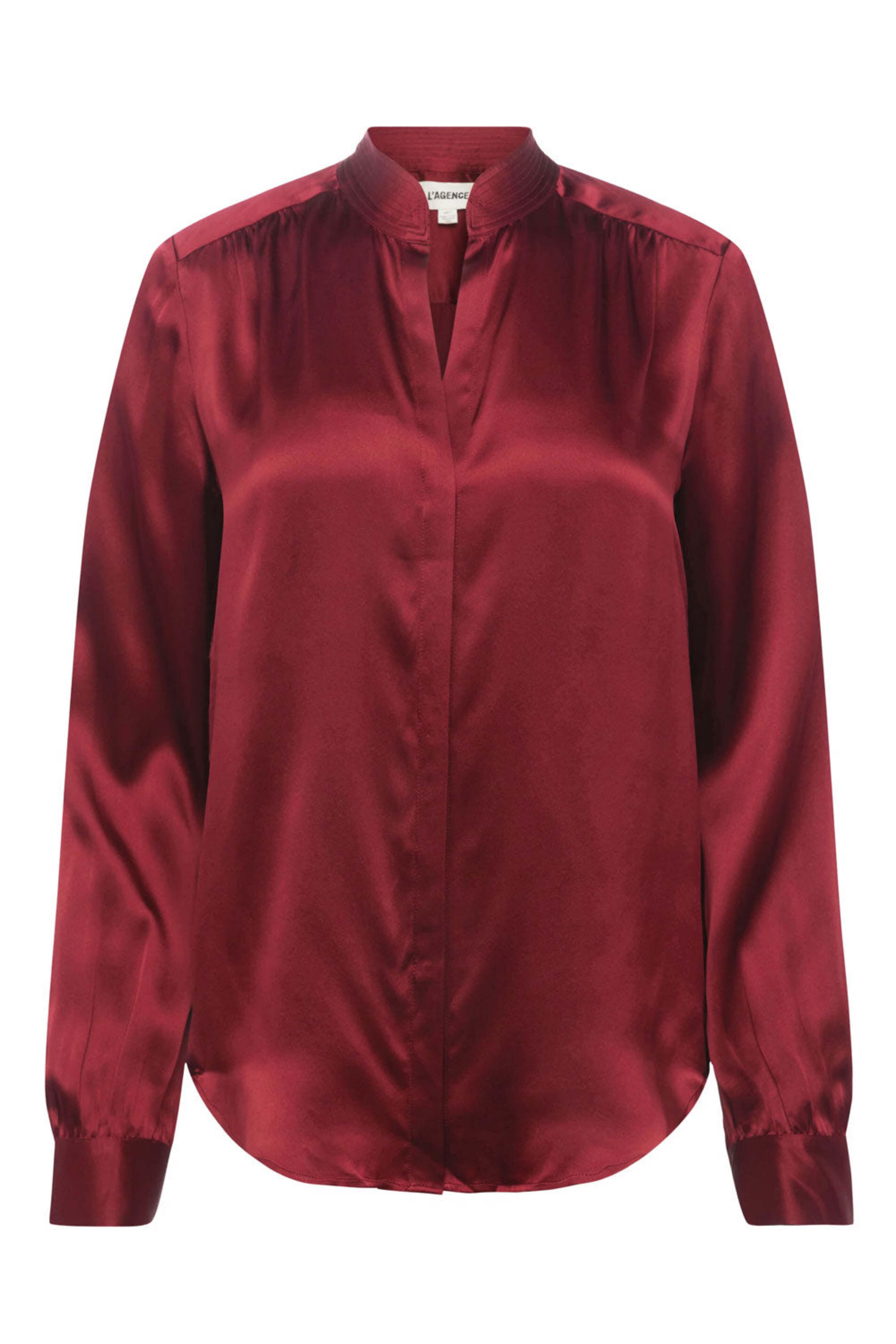 L'Agence - Black Cherry Band Collar Bianca Blouse