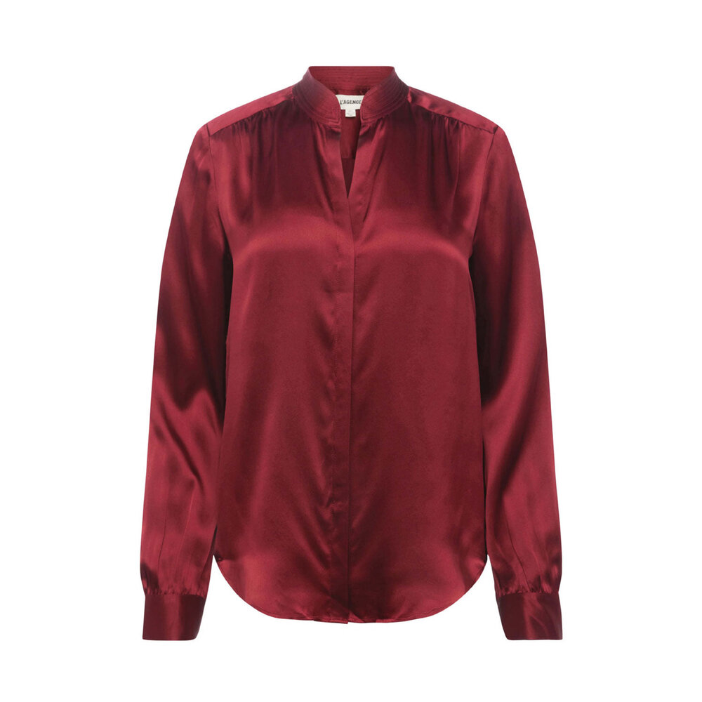 L'Agence - Black Cherry Band Collar Bianca Blouse