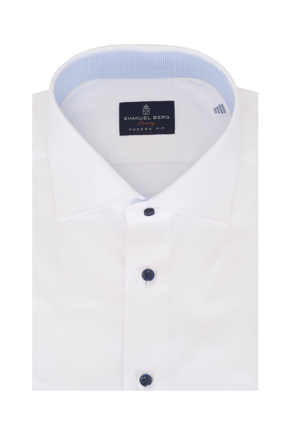 Emanuel Berg Solid White Cotton Dress Shirt