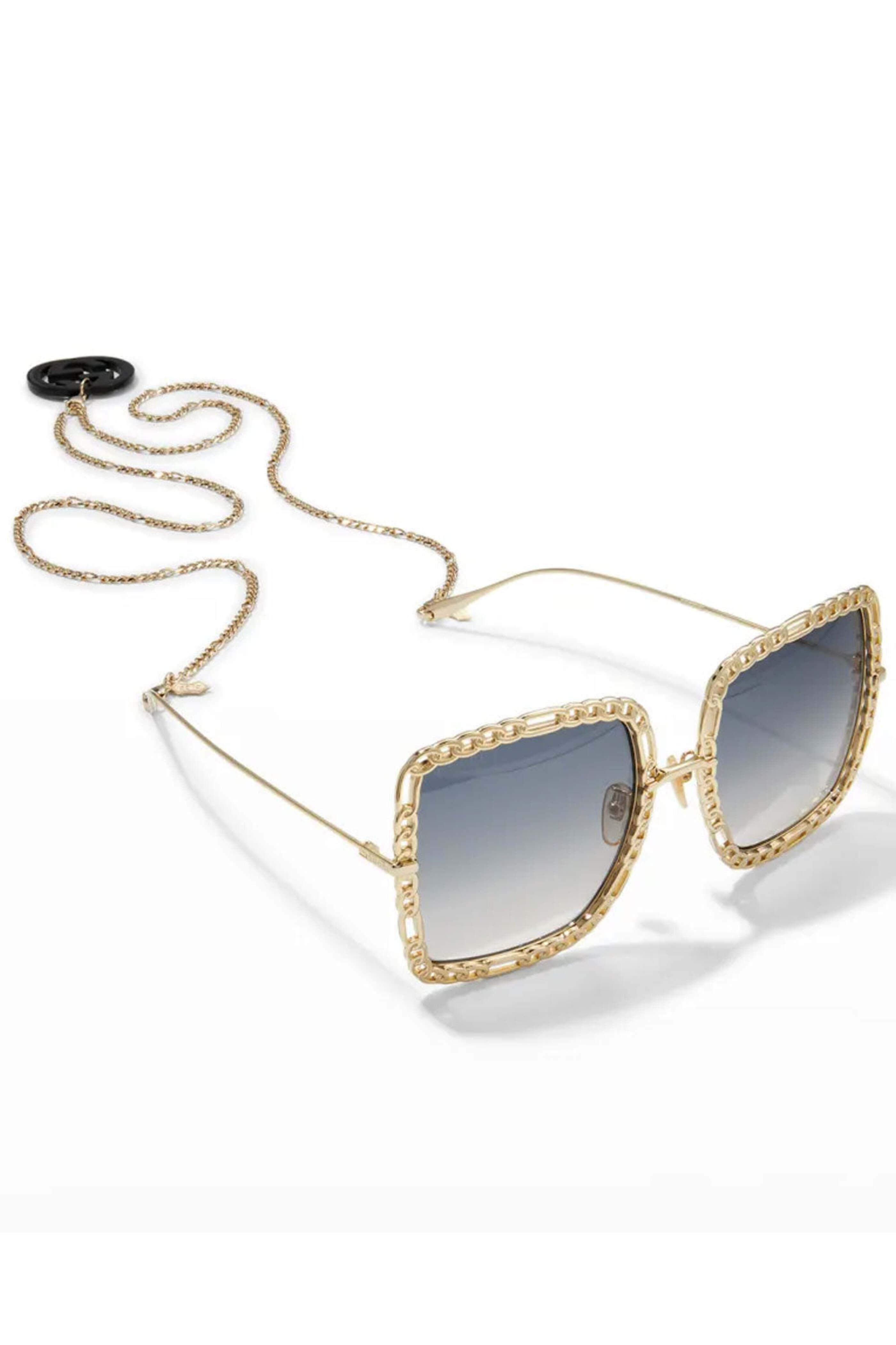Gucci Sunglasses/safilo - Square Metal Sunglasses w/ Chain Strap