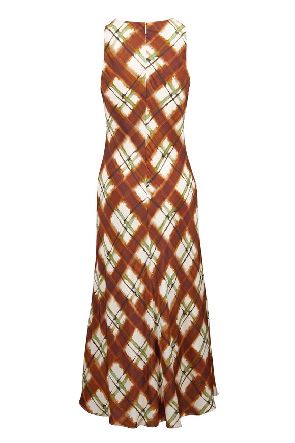 Cara Cara Crystal Brown & Green Painted Plaid Midi Dress - view 2