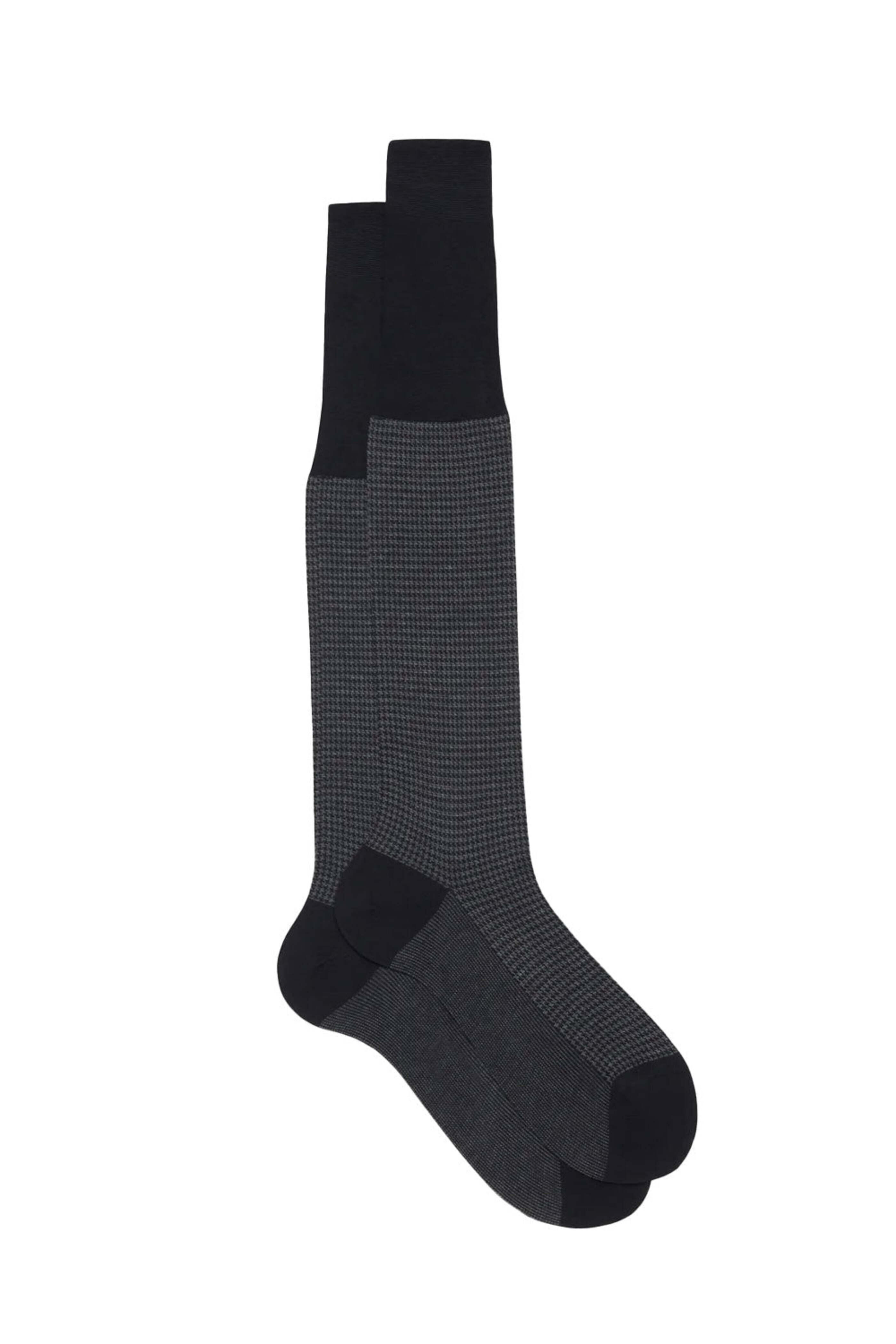 Bresciani srl - Houndstooth Over the Calf Socks in Grey