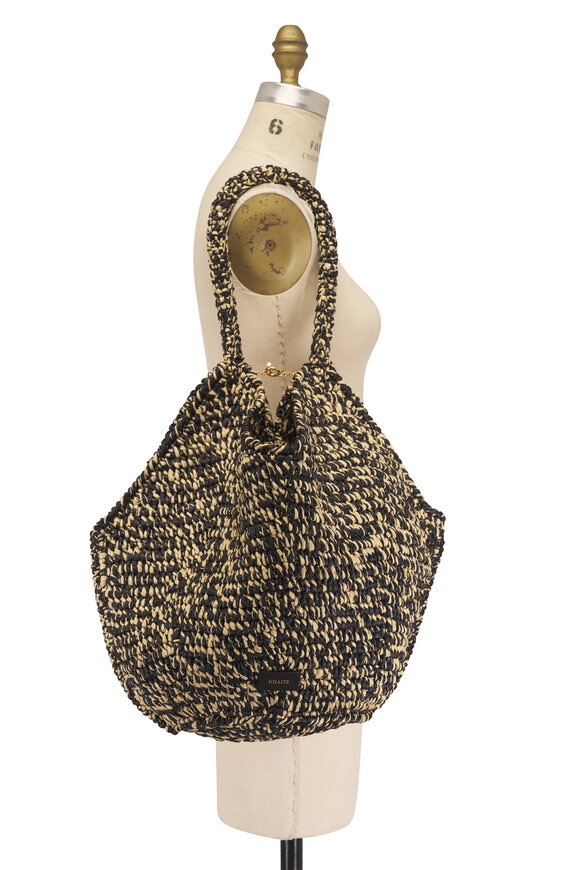 Khaite Medium Lotus Black & White Raffia Tote - view 6