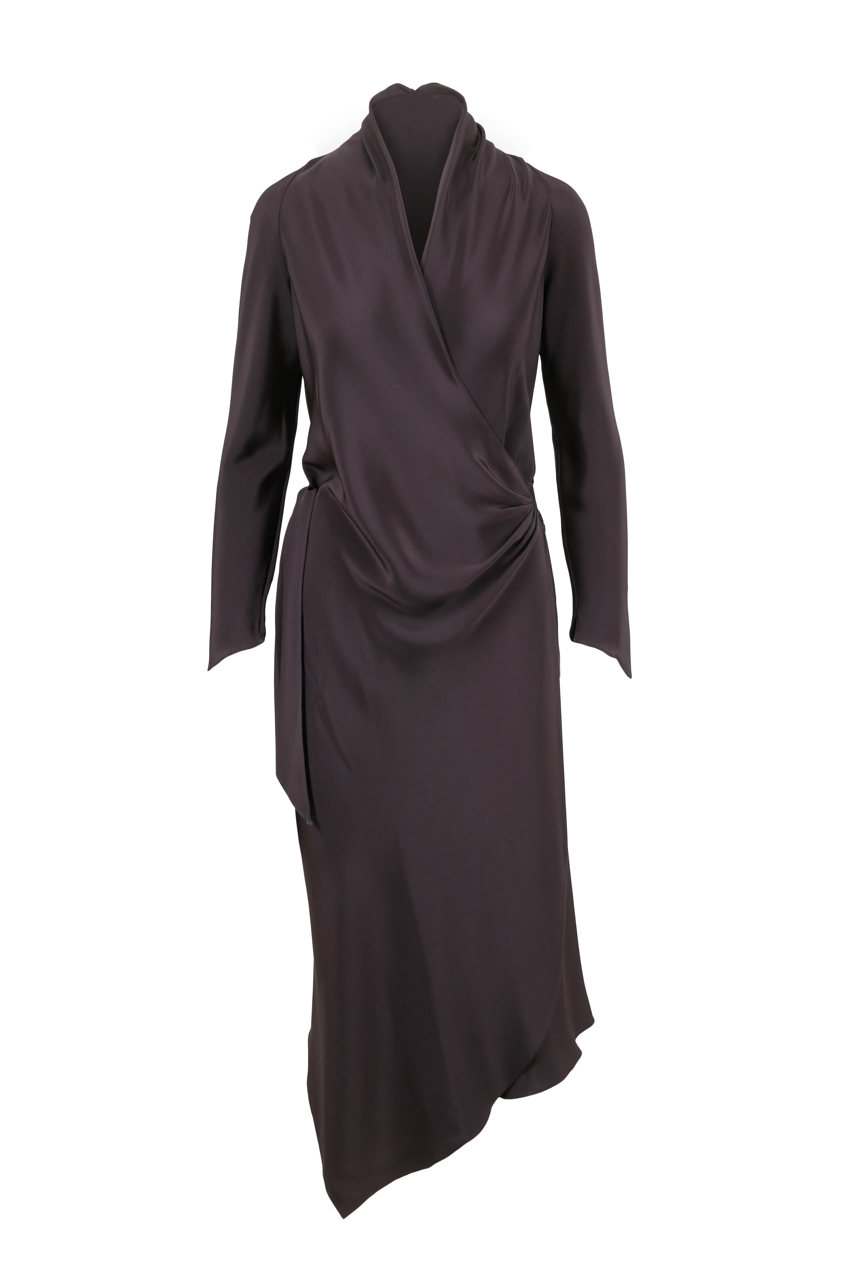 Peter Cohen - Victor Smoke Gray Silk High-Neck Wrap Dress
