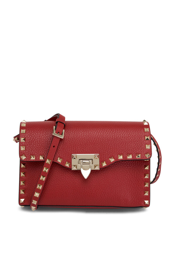 Valentino Garavani - Small Rosso Rockstud Leather Shoulder Bag 