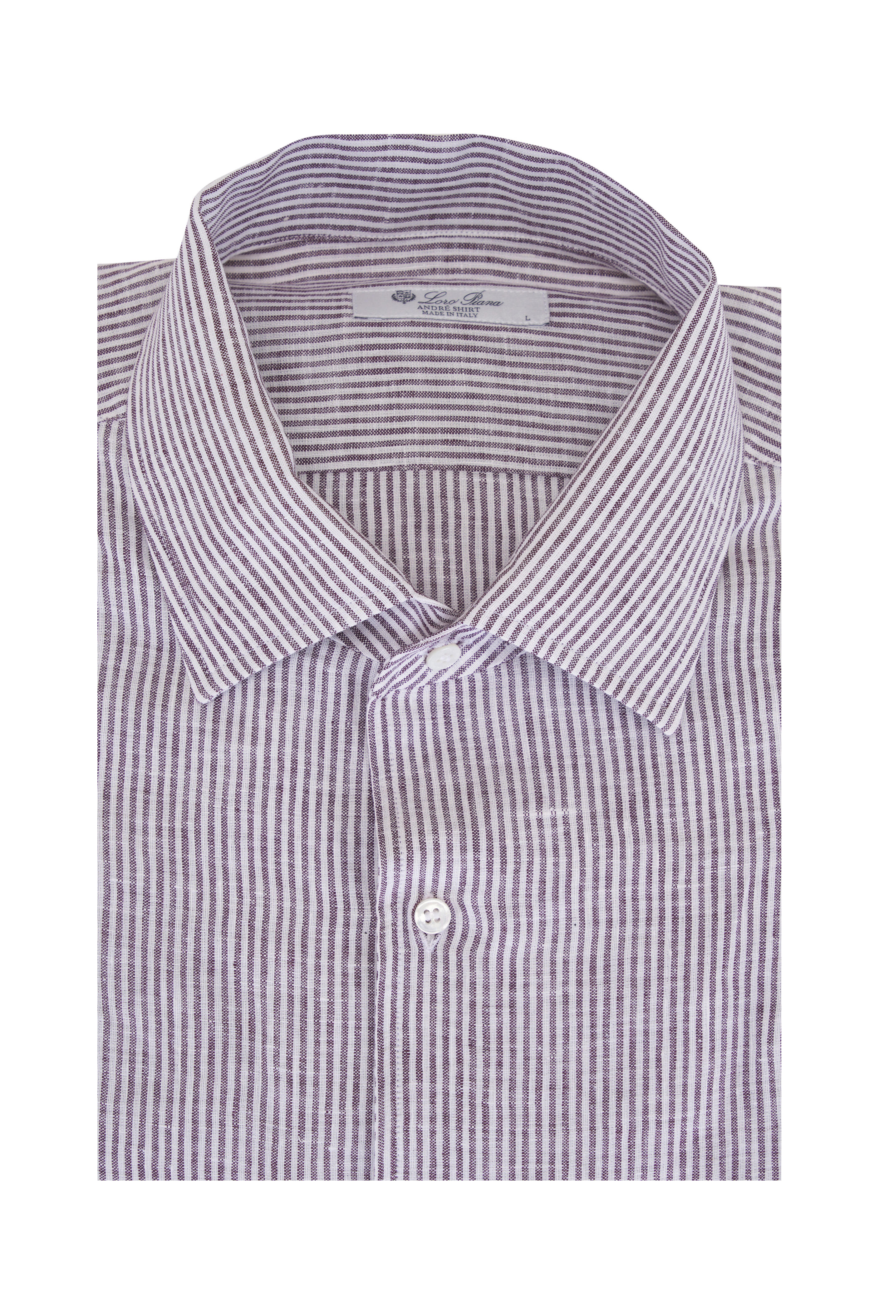 Loro Piana - André Brown & White Stripe Linen Sport Shirt - view 1