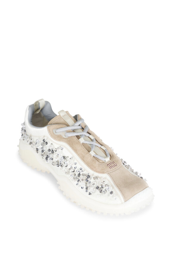 Miu Miu Ivory Bubble Nylon Crystal Sneaker - view 1
