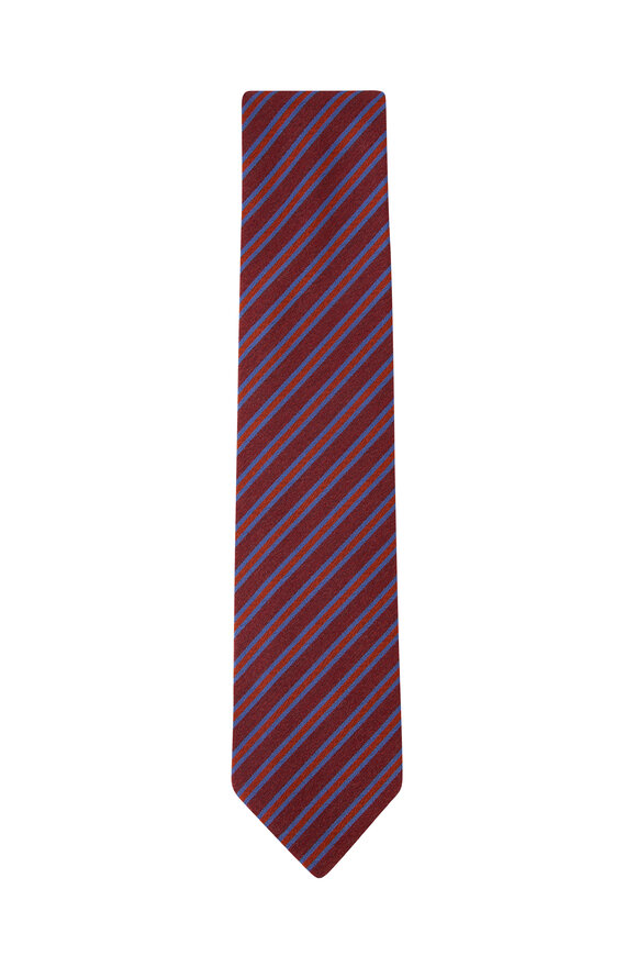 Charvet - Rust & Blue Diagonal Stripe Silk Necktie