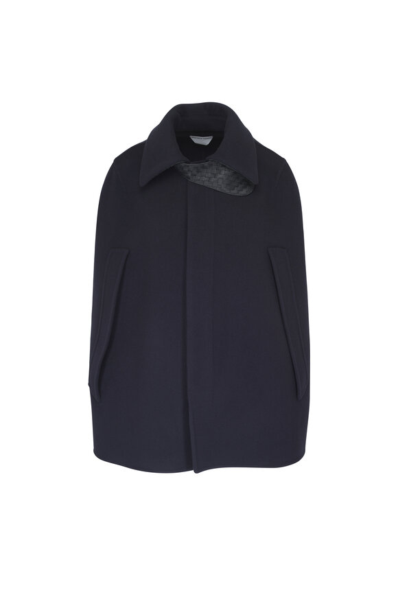Bottega Veneta Intrecciato Navy Wool & Cashmere Cape - view 1