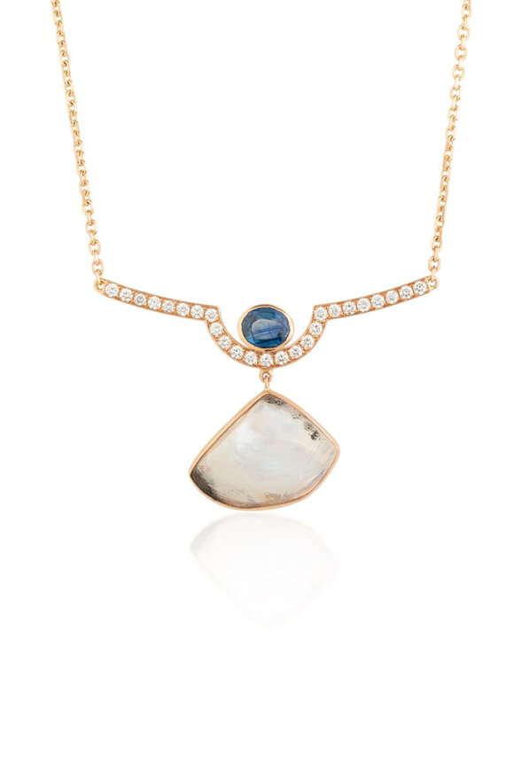 Clara Chehab Dangling Blue & White Gemstone Half Moon Necklace