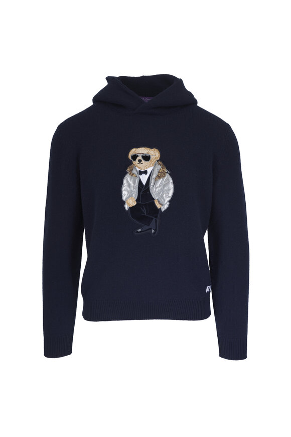 Ralph Lauren Purple Label Navy Blue Cashmere Bear Hoodie - view 1