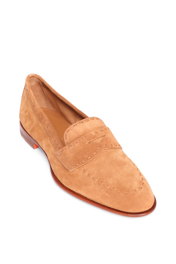Santoni Marlene Light Brown Suede Penny Loafer