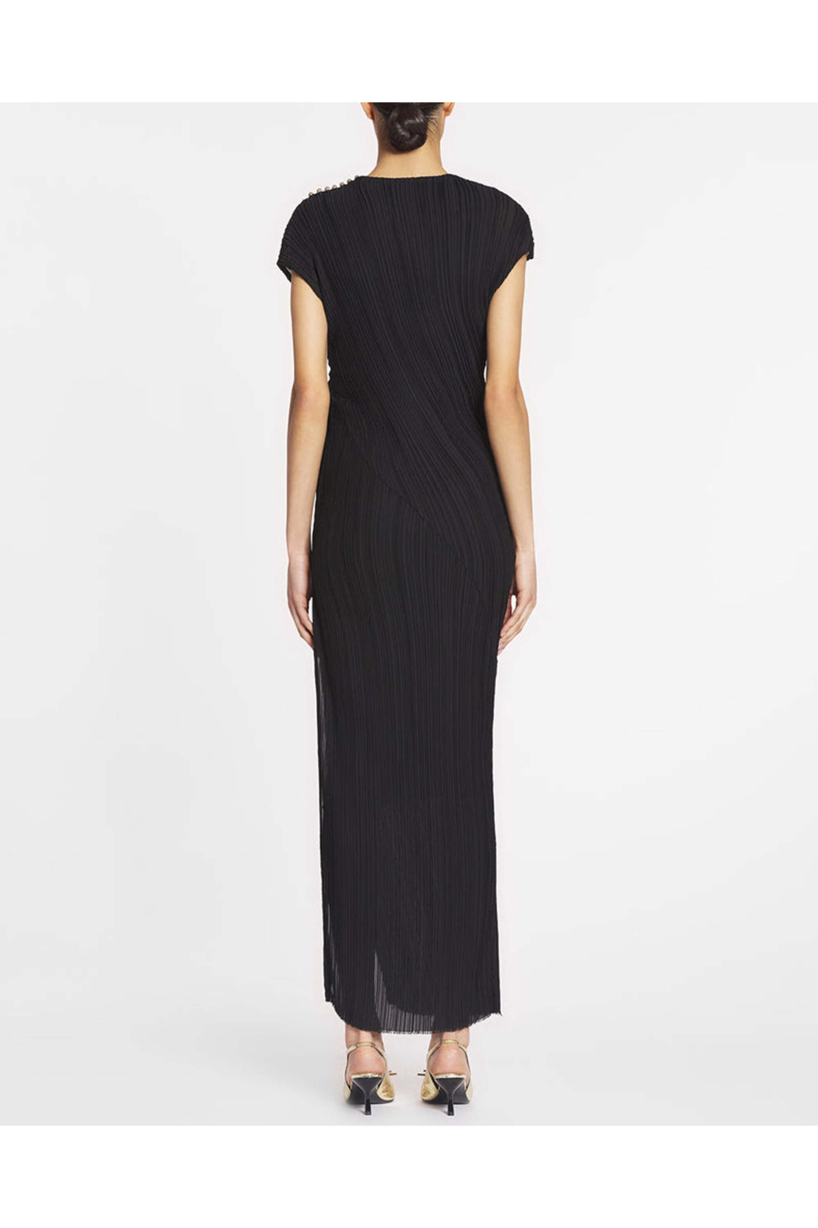 Lanvin - Black Asymmetrical Pleated Twist Gown