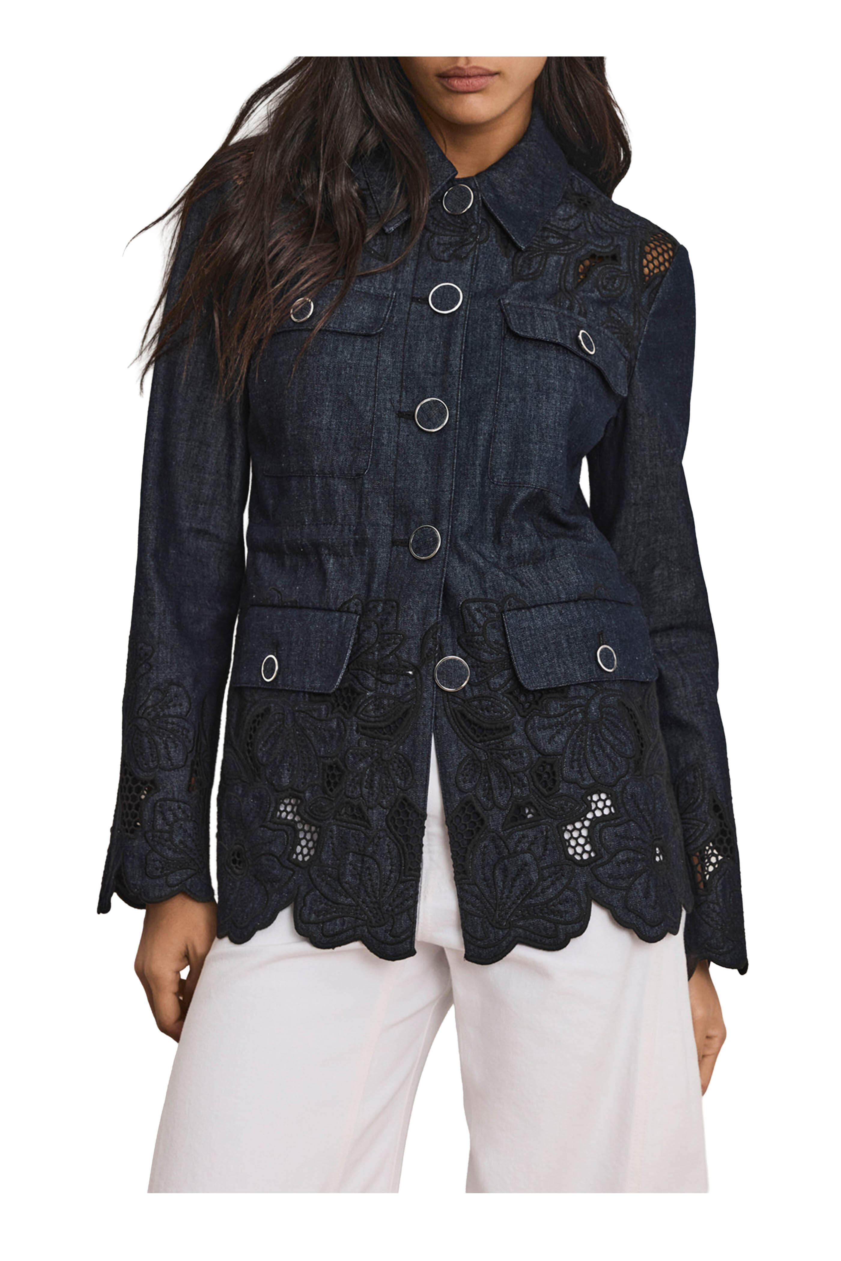Veronica Beard - Kiki Eyelet Indigo Chambray Cinched Field Jacket - view 4