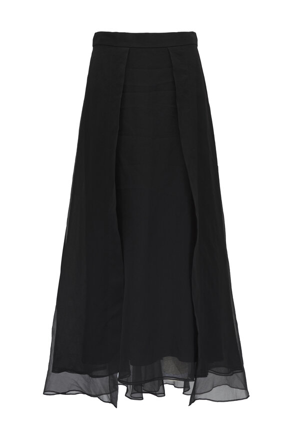 Brunello Cucinelli Black Organza Silk Front Pleated Skirt