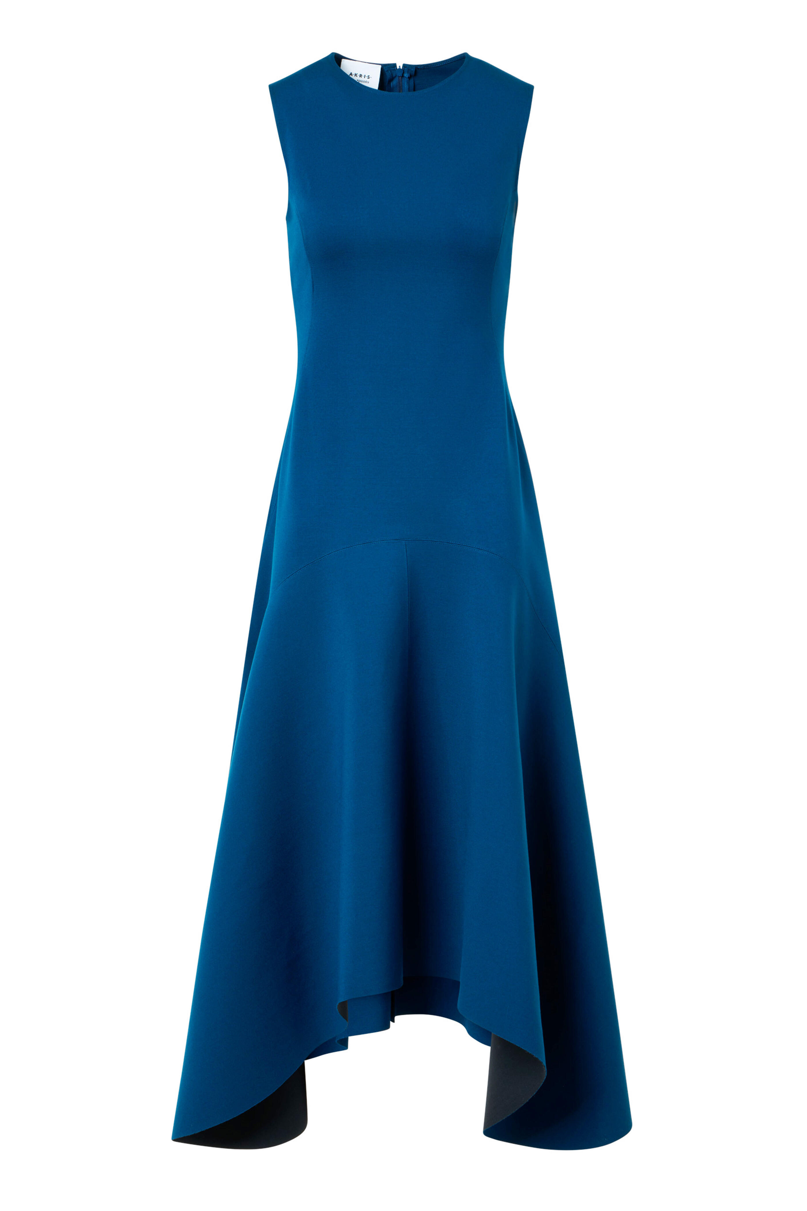 Akris Punto - Teal Blue Crewneck Jersey Fitted Midi Dress