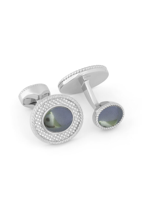 Tateossian - Cabochon Grey Hematite Rhodium Silver Cufflinks 