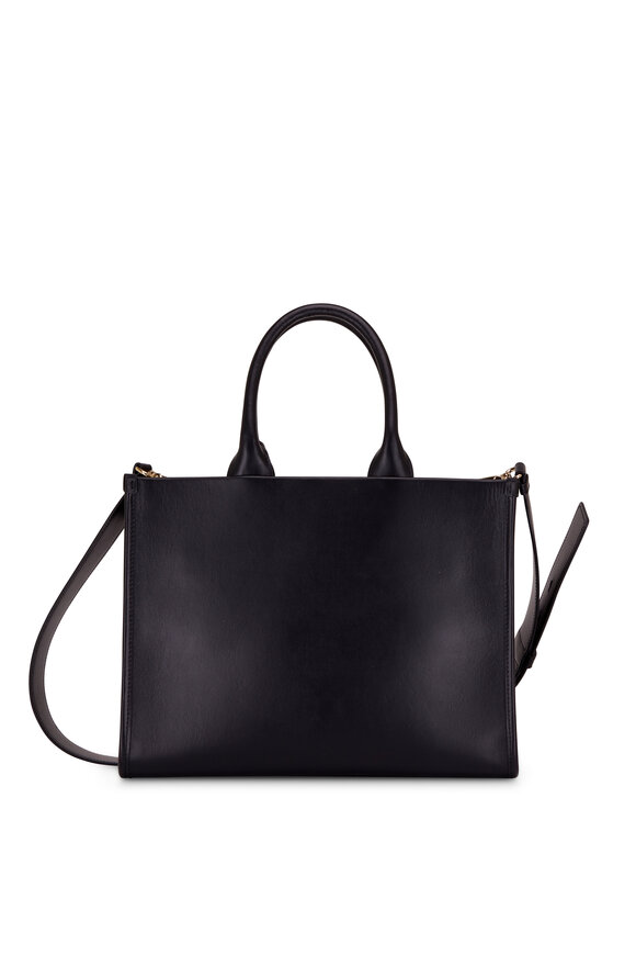 Prada - Black Leather Embossed Triangle Logo Tote