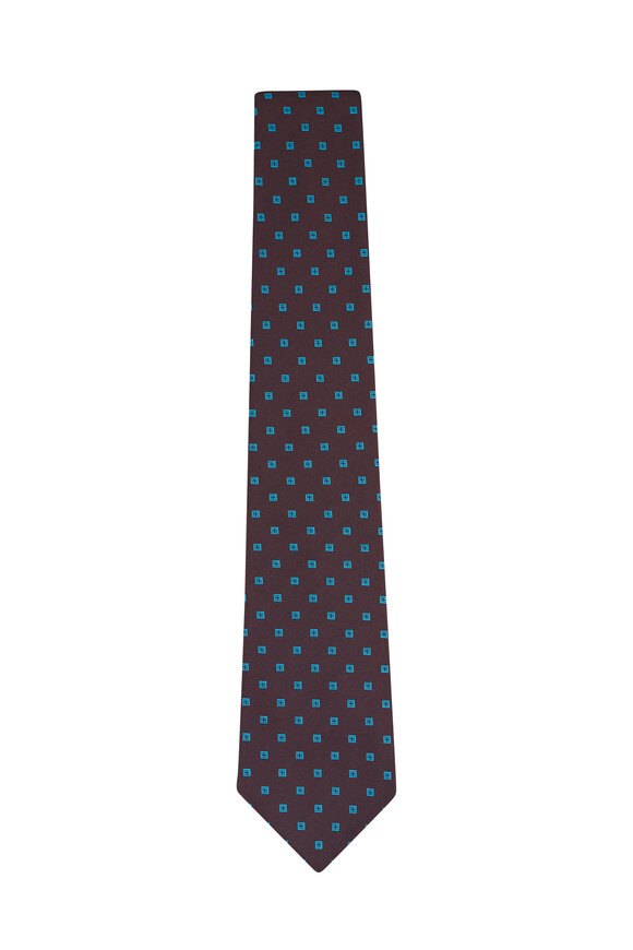 Kiton Brown Geomtric Print Silk Necktie - view 1