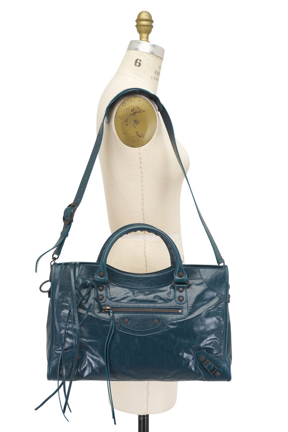 Balenciaga Medium Le City Lagoon Leather Shoulder Bag - view 7