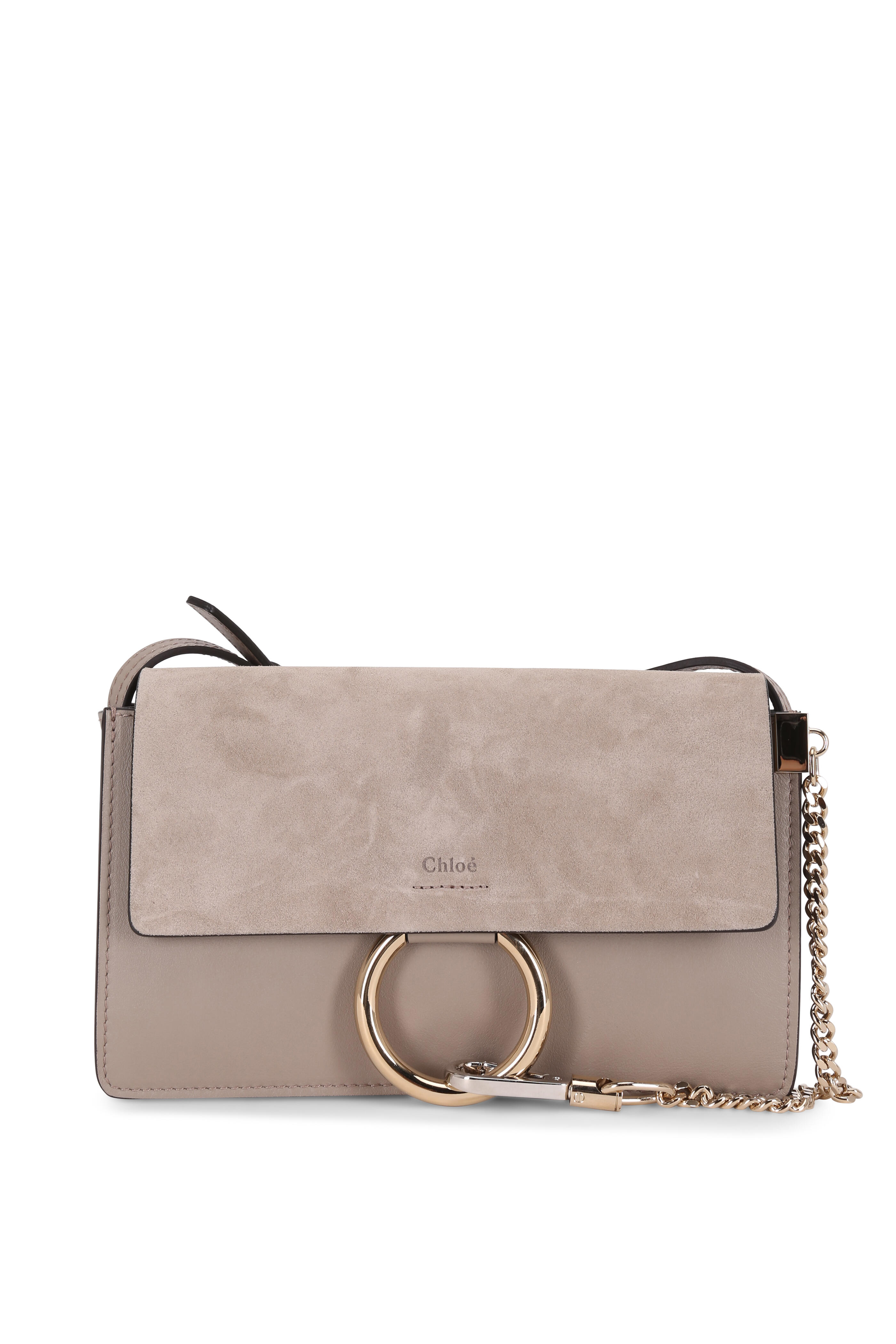 Chloe Faye Smooth/Suede Small Motty Grey in Calfskin with  Gold-tone/Silver-tone - US