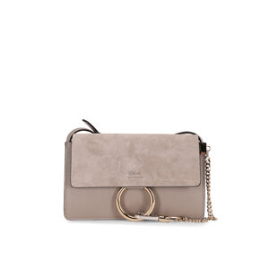 CHLOE Suede Calfskin Small Faye Shoulder Bag Motty Grey 1293517