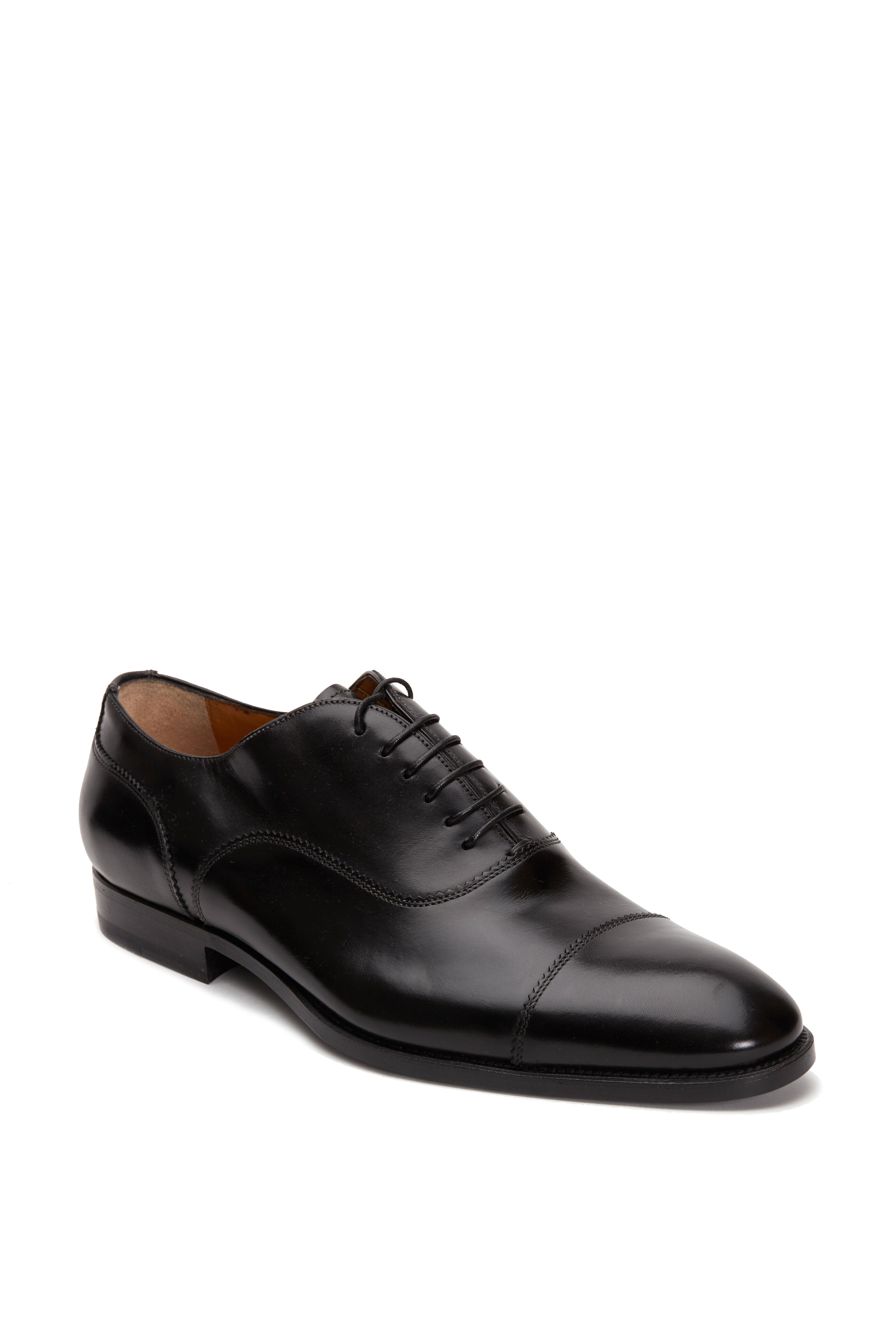 Santoni - Quentin Black Leather Cap-Toe Oxford | Mitchell Stores