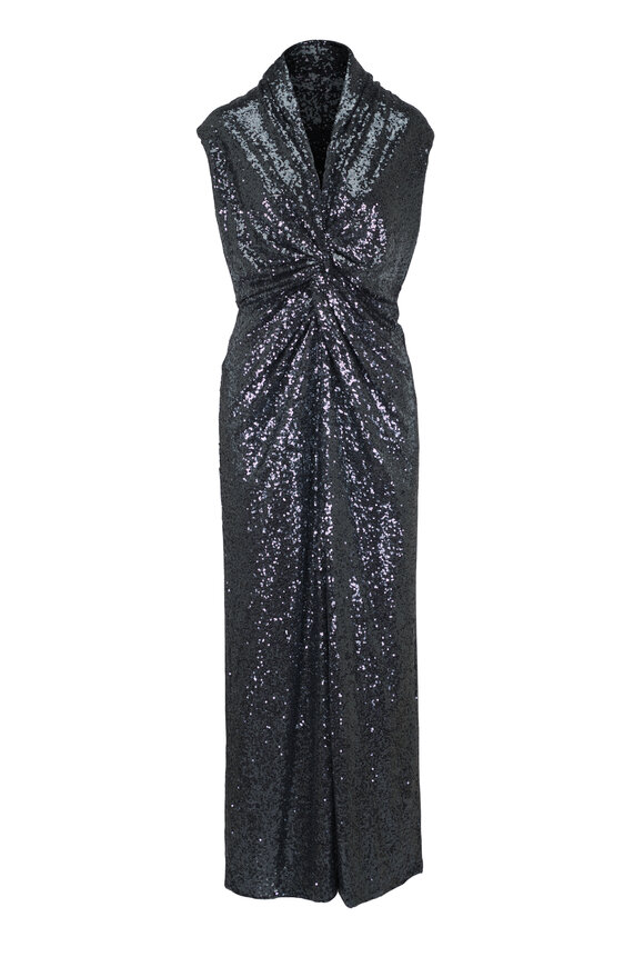 Brunello Cucinelli - Black Paillette Knit Mock Neck Dress