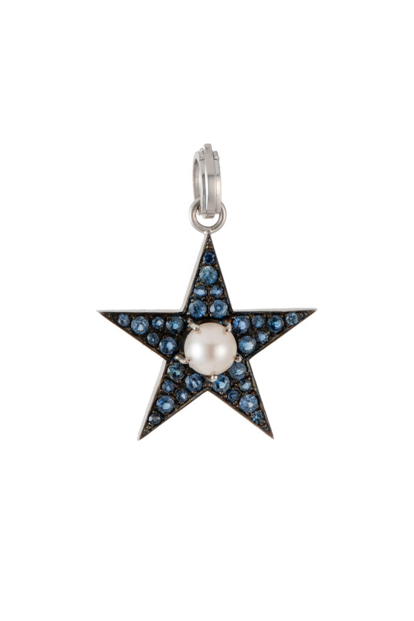 Sylva & Cie 18k White Gold Sapphire & Pearl Star Pendant - view 1