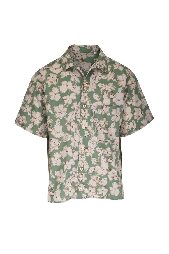 Tintoria Green Floral Print Cotton Sport Shirt - view 1