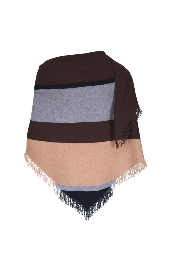 Kinross Chocolate Stripe Cashmere Fringe Triangle Shawl - view 2