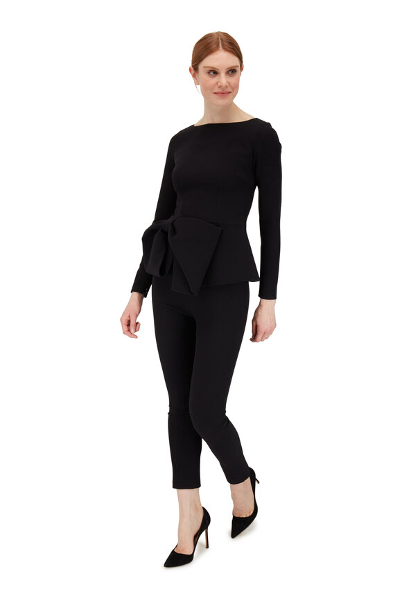 Safiyaa - Black Heavy Crepe Bow Detail Long Sleeve Top 