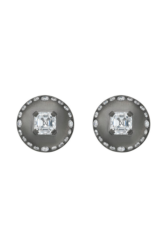Ruchi 18k Black Gold Asscher Cut Round Diamond Stud - view 2