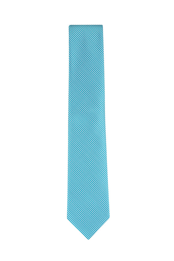 Brioni Turquoise & White Silk Necktie - view 1