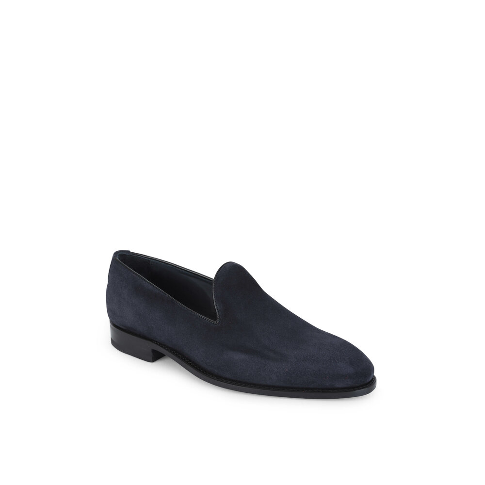 Bontoni - Concerto Navy Blue Suede Loafer | Mitchell Stores