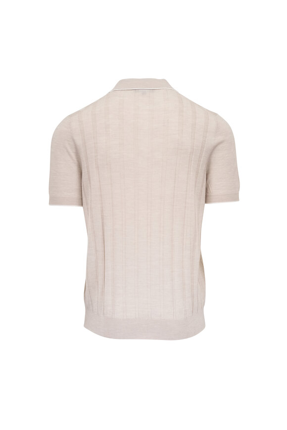 Patrick Assaraf Drop Needle Tipped Grainy White Wool Polo - view 3