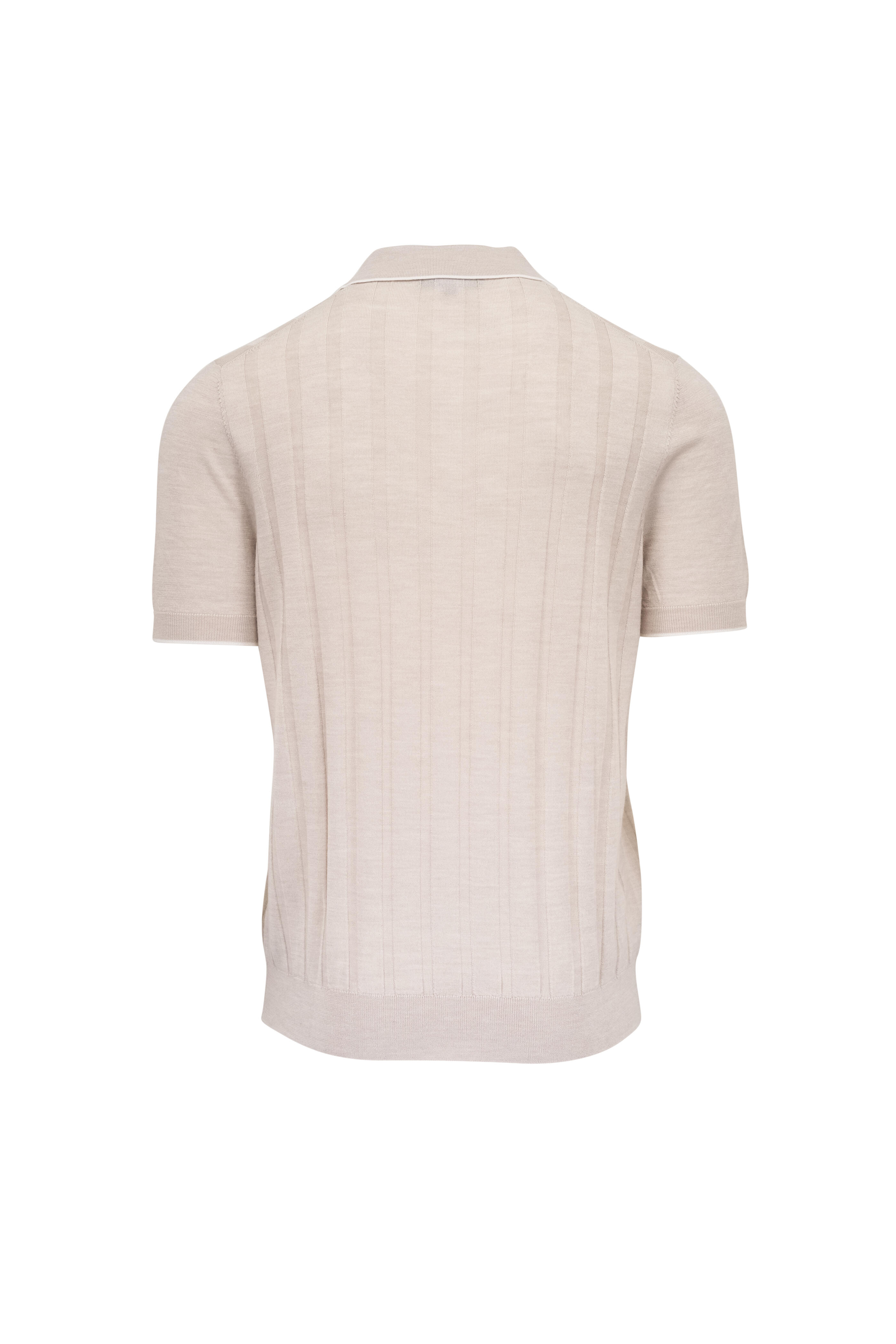 Patrick Assaraf - Drop Needle Tipped Grainy White Wool Polo
