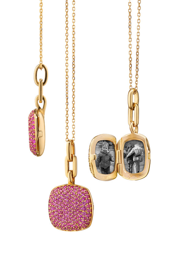 Monica Rich Kosann 18k Yellow Gold Pink Sapphire Locket Necklace - view 1