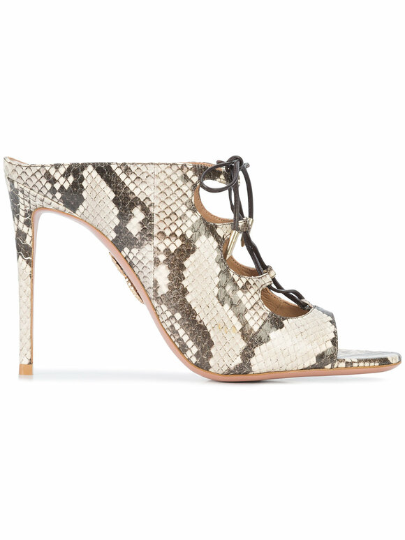 Aquazzura - Flirt Natural Snakeskin Lace-Up Mule, 105mm