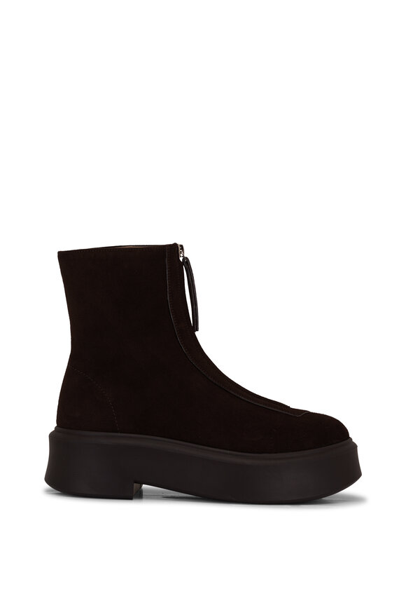 The Row - Dark Brown Suede Zipped Flatform Boot, 15mm 