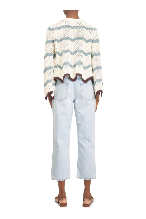 La DoubleJ Ivory & Blue Chevron Crop Knit Sweater - view 3