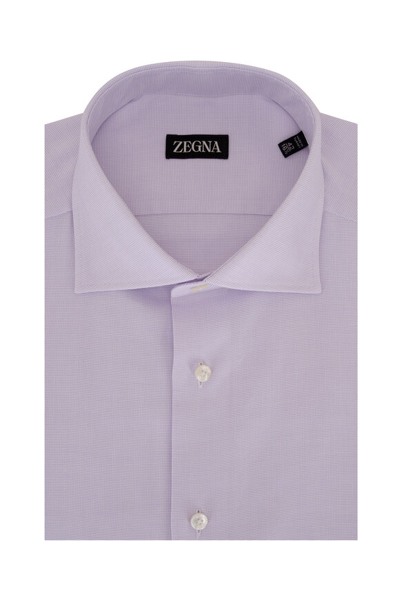 Zegna Lavender Textured Cotton Dress Shirt