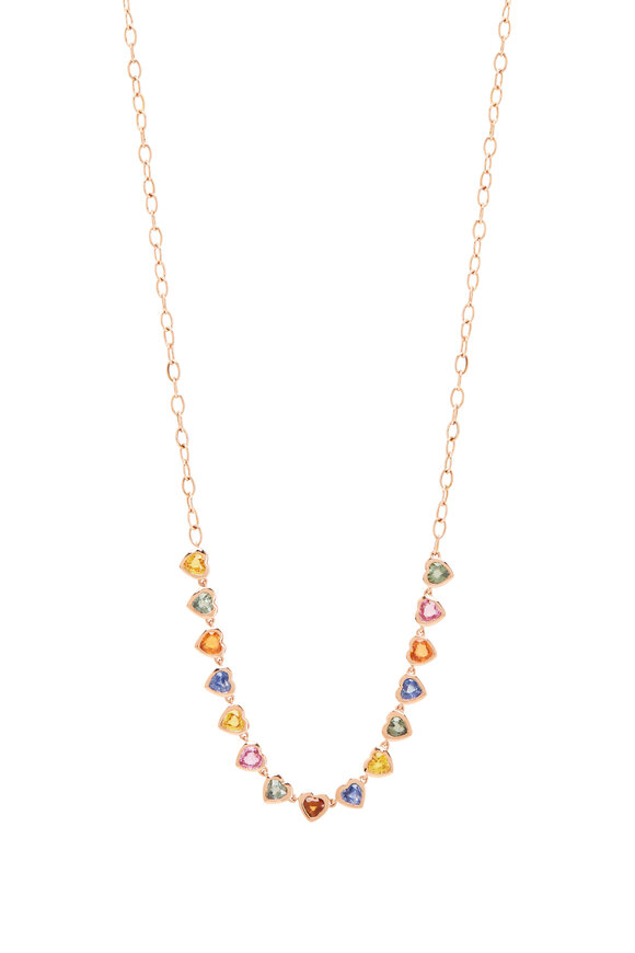Kai Linz - Rose Gold Multicolor Sapphire Heart Necklace