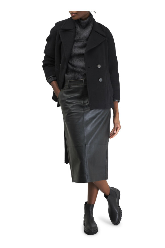 Vince - Vintage Black Leather Mid-Rise Pencil Skirt